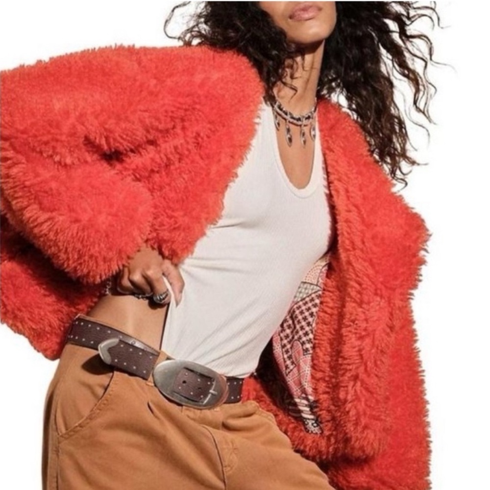 Free people orange fur jacket NWT